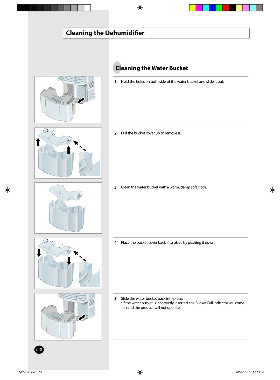 Samsung DED30EL8, DED65EL8, DED50EL8, DED40EL8, DED45EL8 technical specifications Cleaning the Water Bucket 