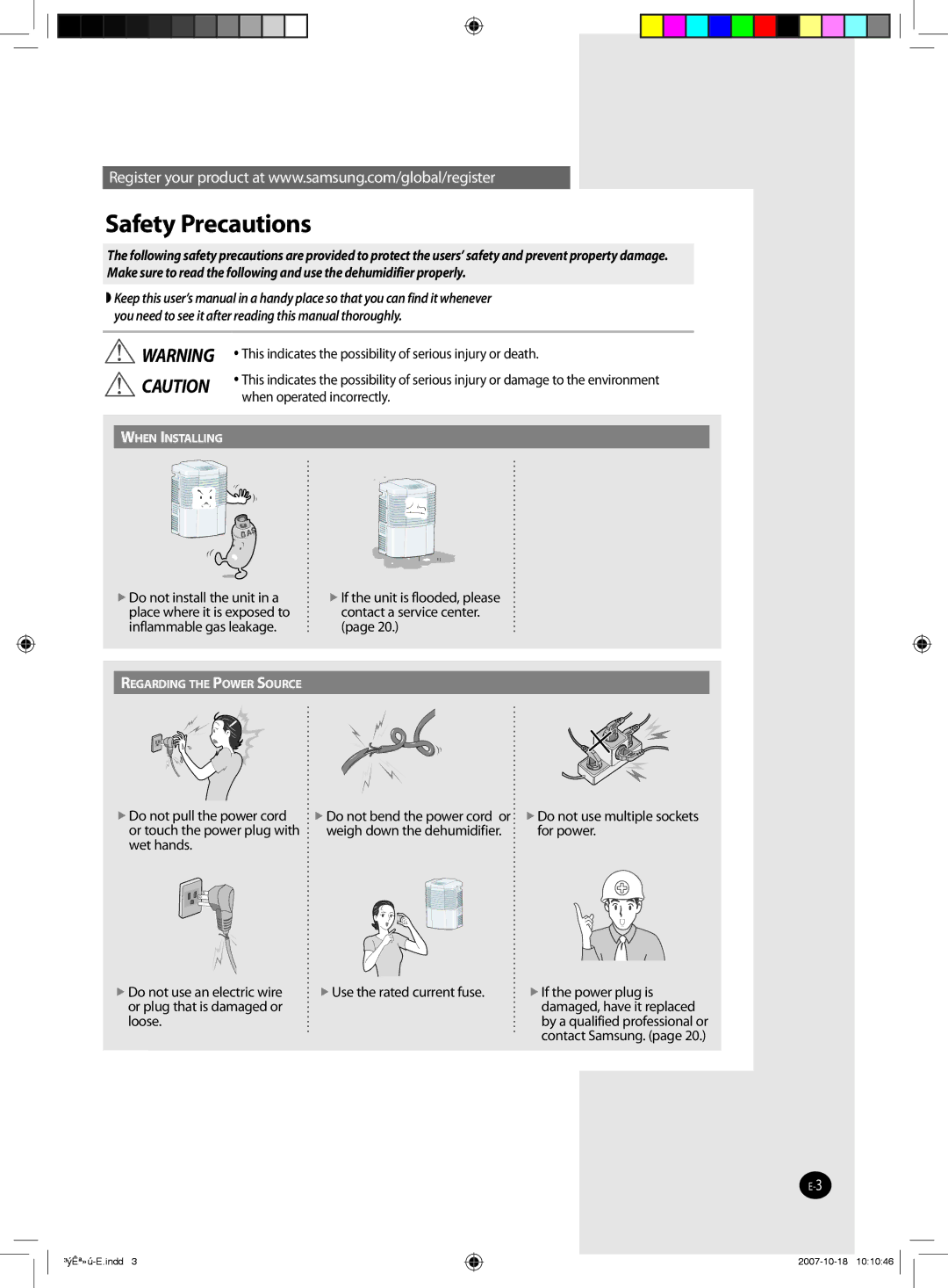 Samsung DED30EL8, DED65EL8, DED50EL8, DED40EL8, DED45EL8 technical specifications Safety Precautions 