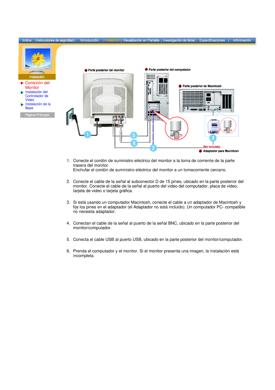 Samsung DF manual Conexión del Monitor 