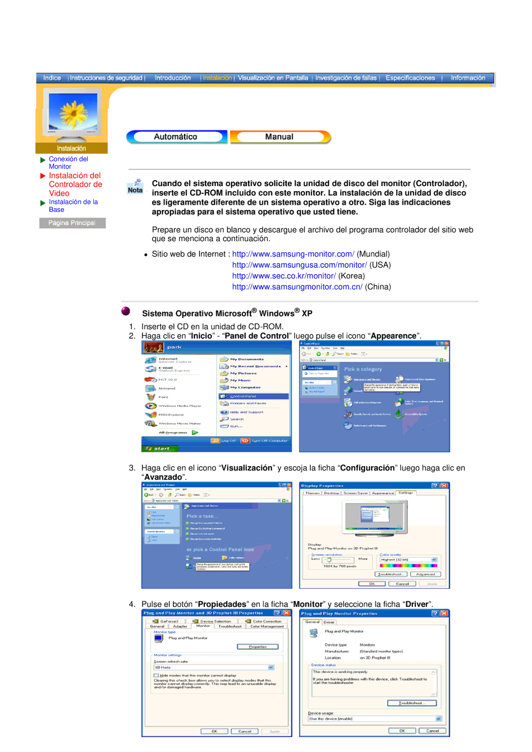 Samsung DF manual Sistema Operativo Microsoft Windows XP 