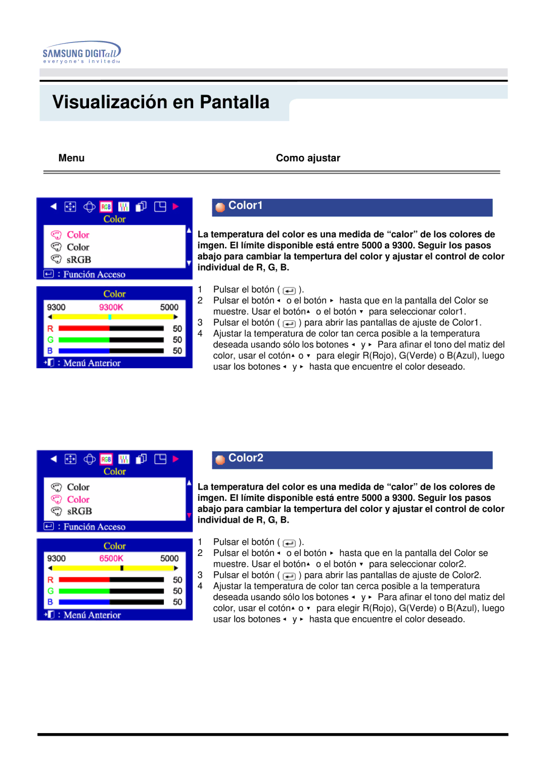 Samsung DF manual Color1, Color2 