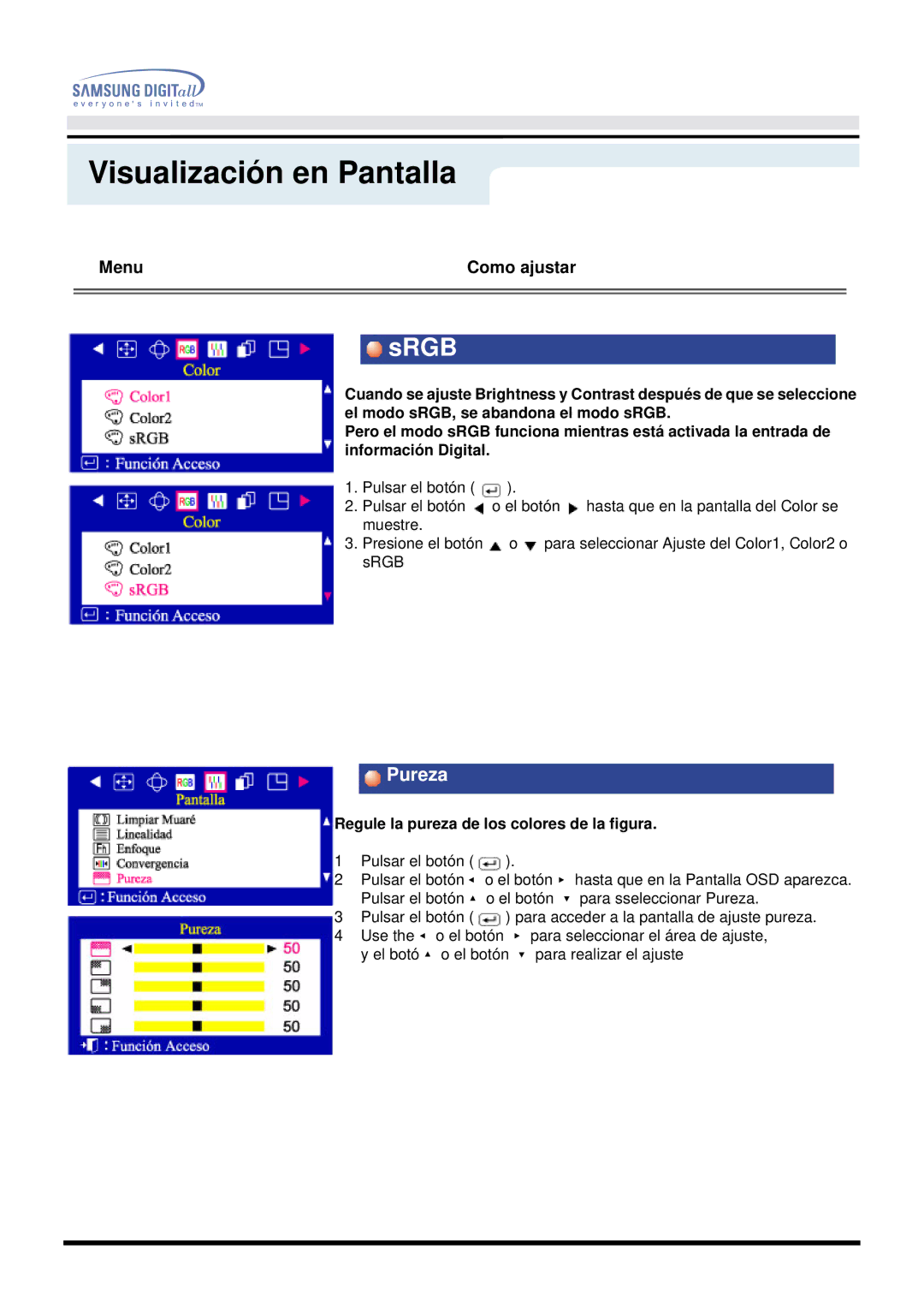 Samsung DF manual Srgb, Pureza 