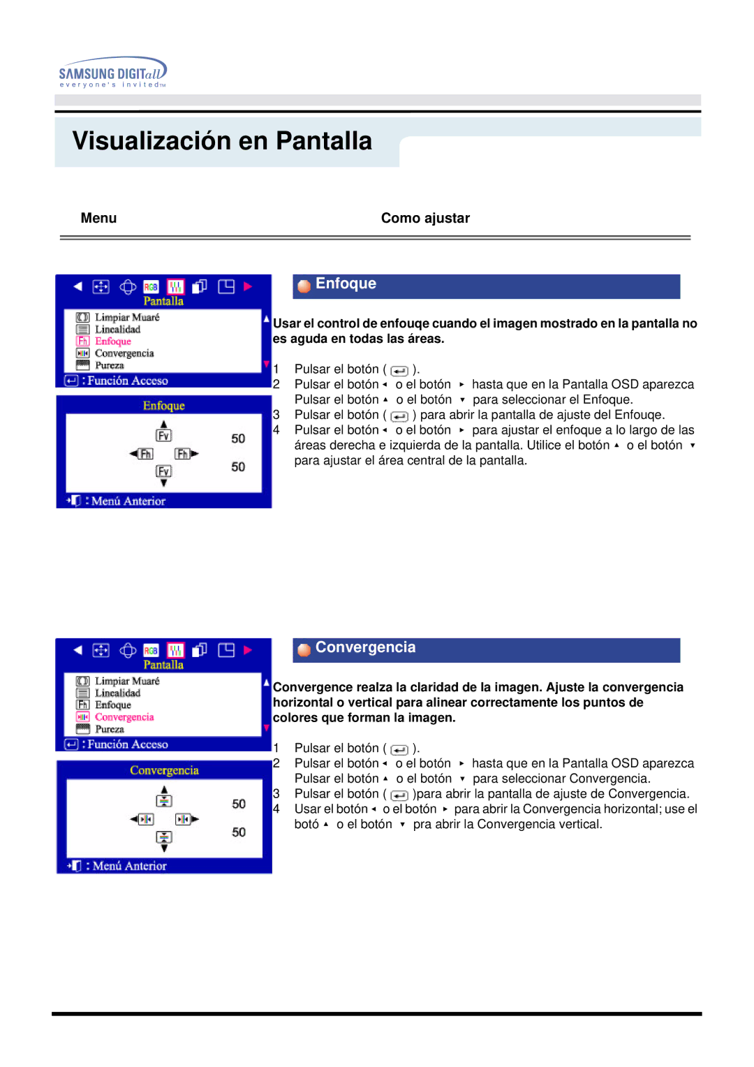 Samsung DF manual Enfoque, Convergencia 