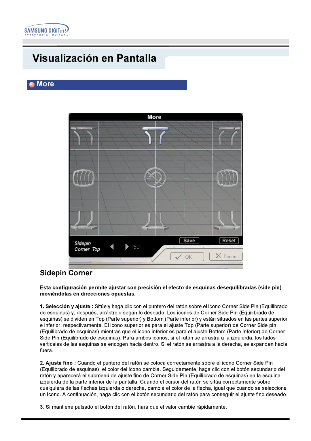 Samsung DF manual Sidepin Corner 