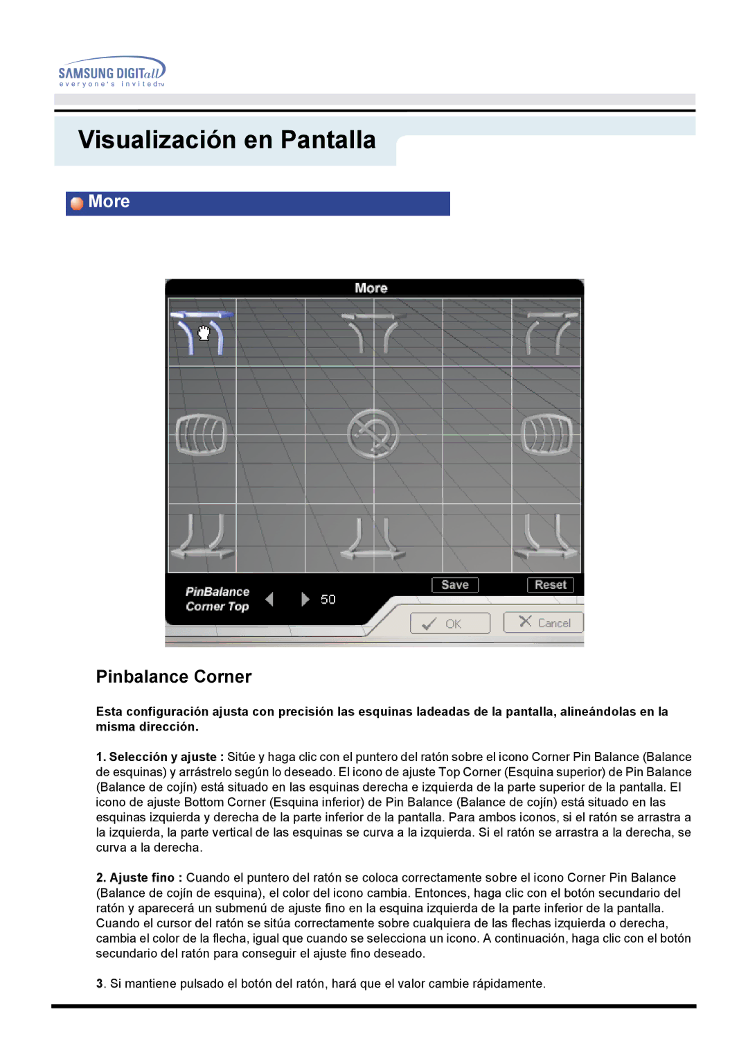 Samsung DF manual Pinbalance Corner 