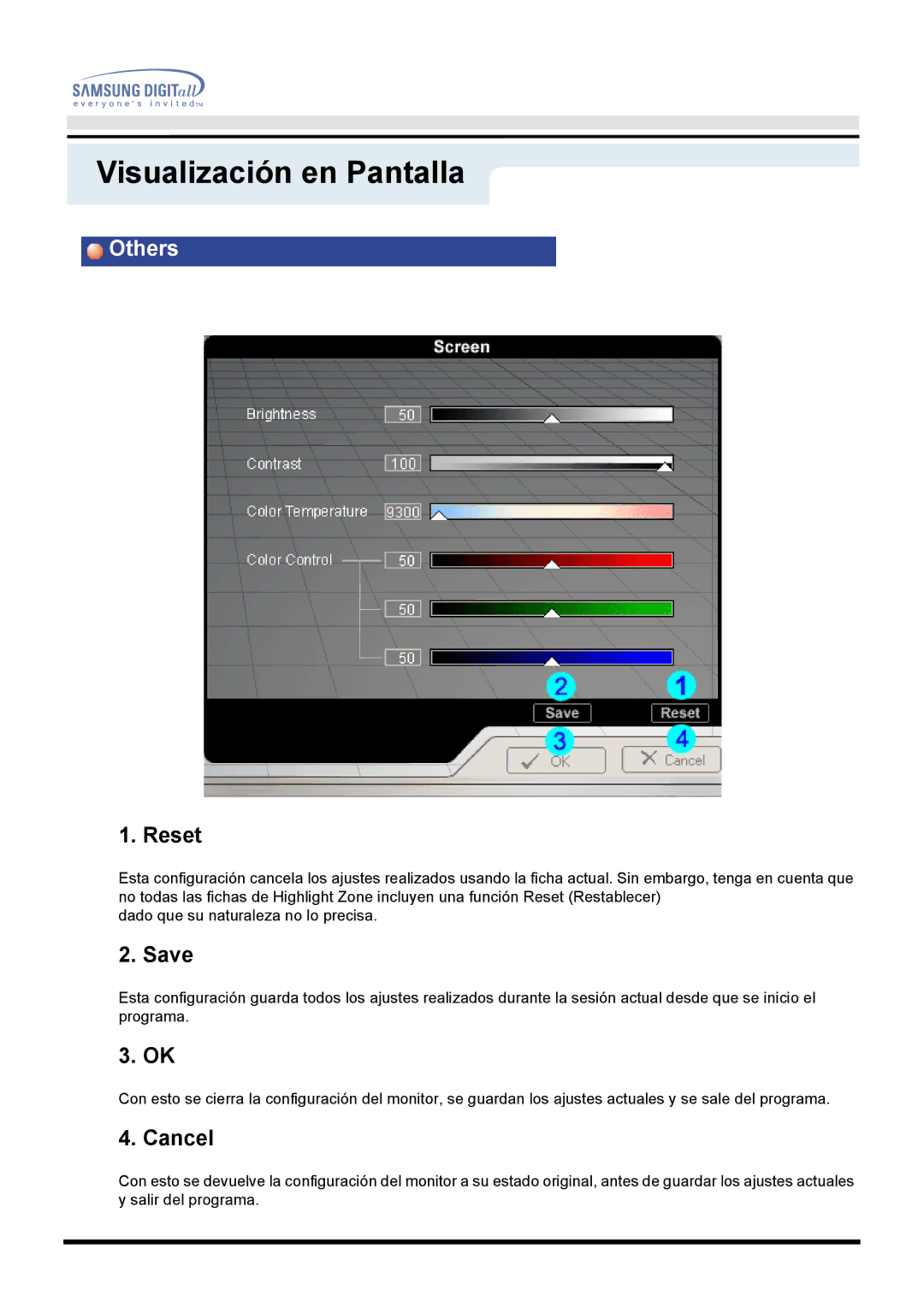 Samsung DF manual Reset, Save, Cancel 