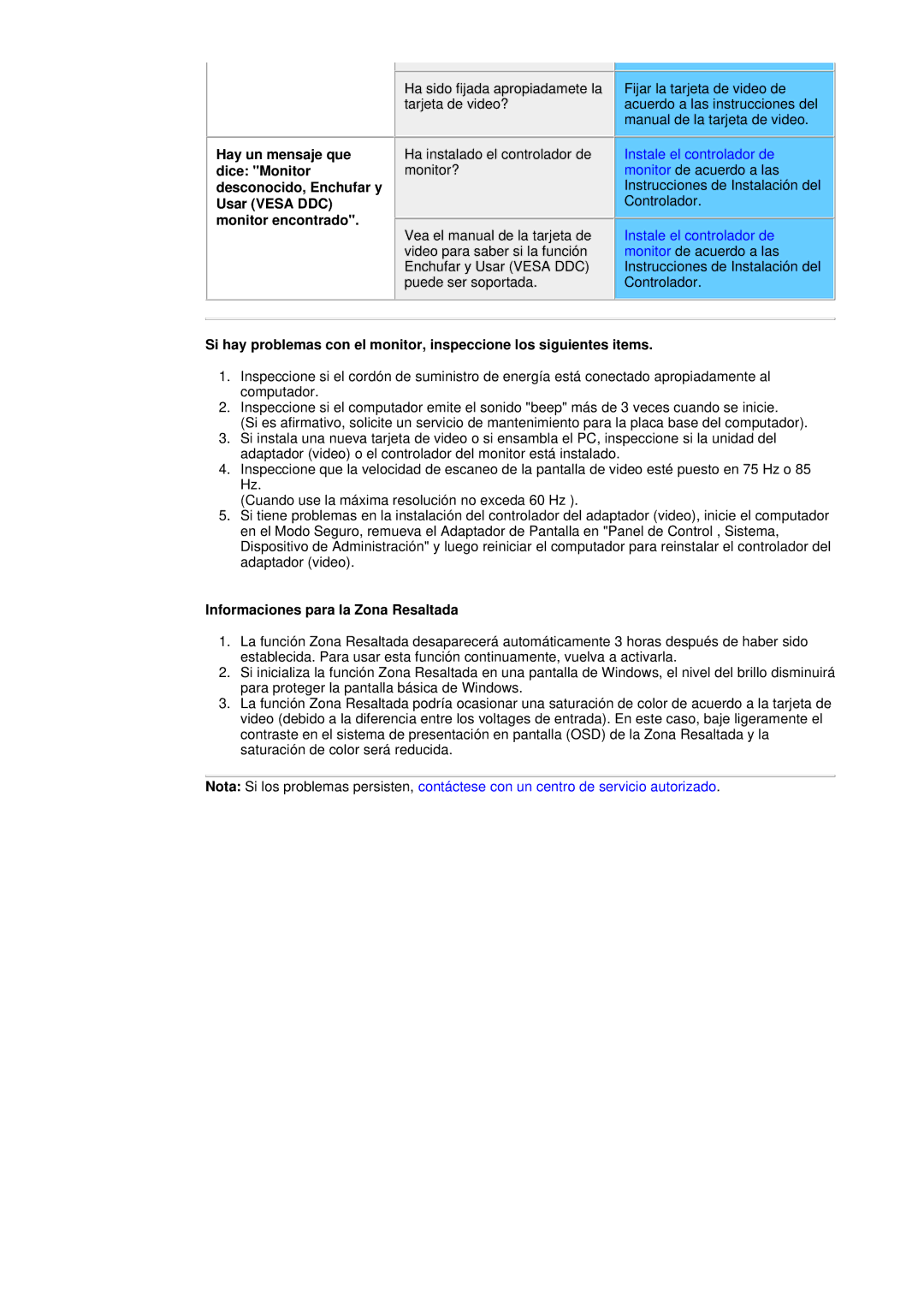 Samsung DF manual Instale el controlador de, Informaciones para la Zona Resaltada 