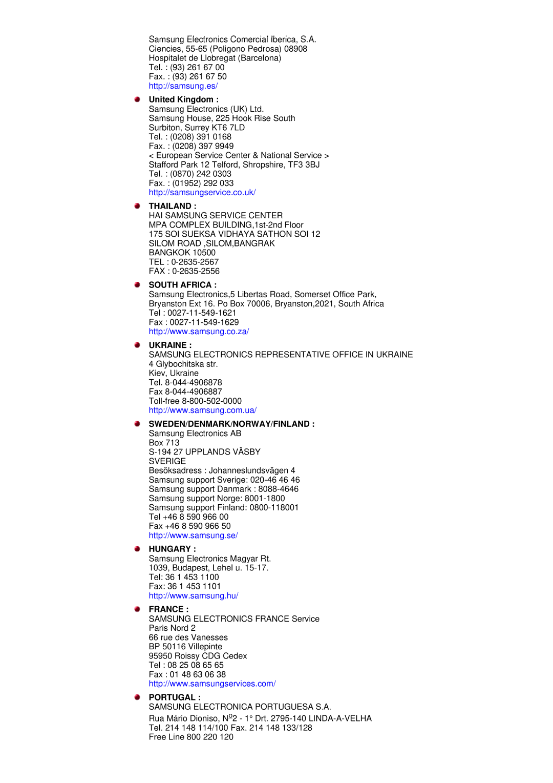 Samsung DF manual United Kingdom, Thailand 