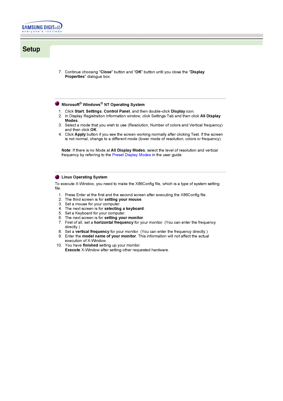 Samsung 755DFX manual Microsoft Windows NT Operating System 