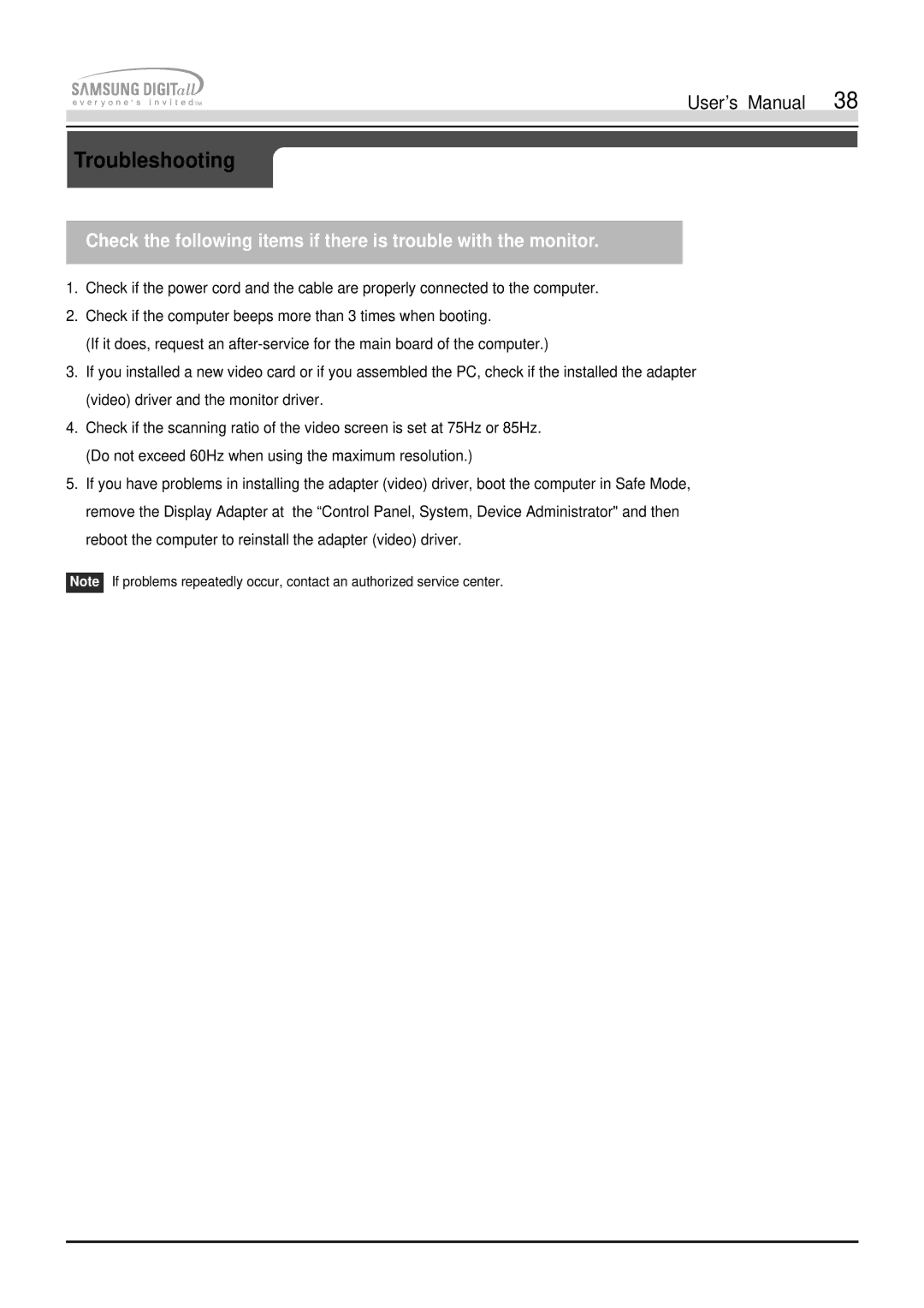 Samsung 755DFX manual Troubleshooting 