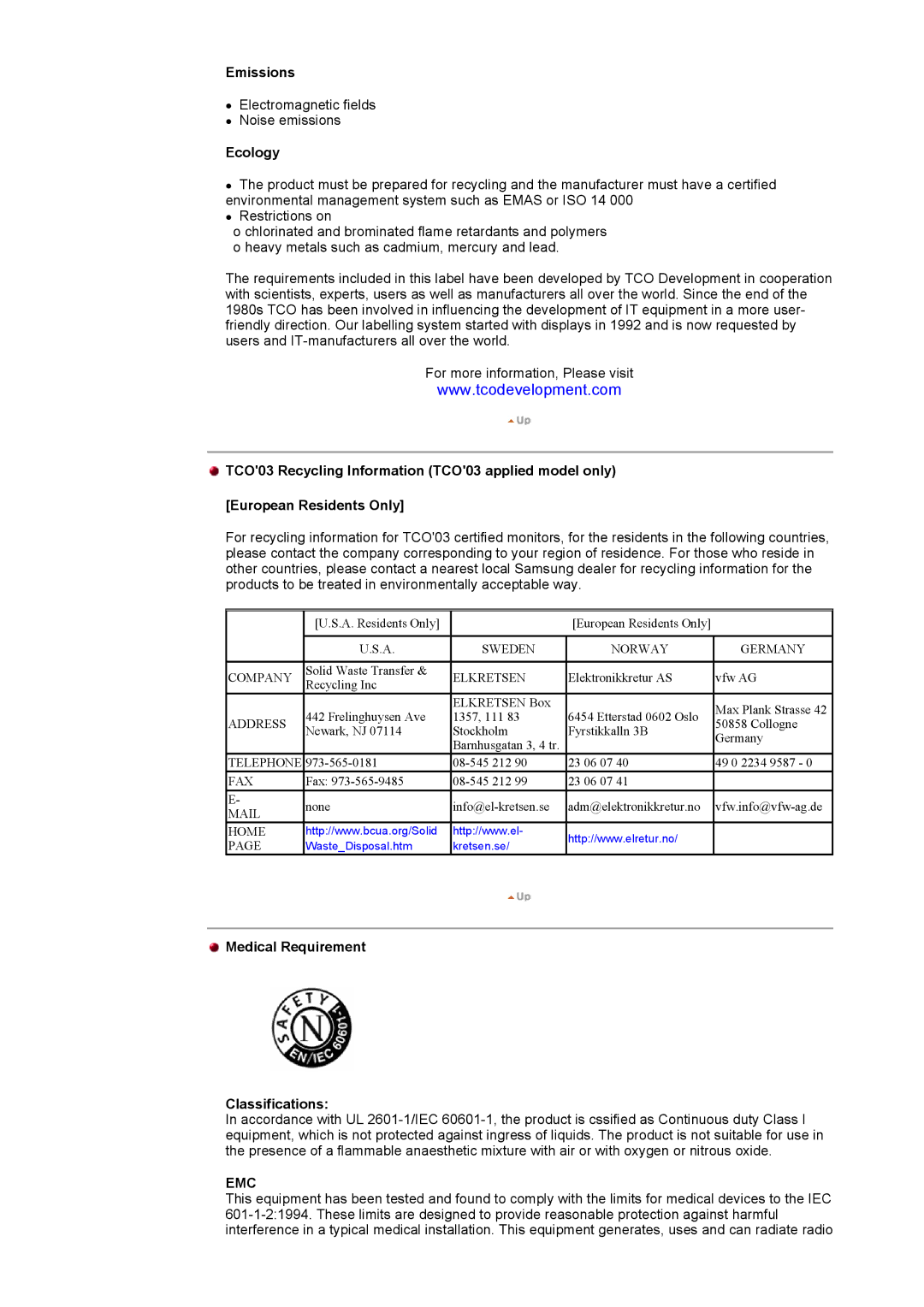 Samsung DI17PSQFV/EDC, DI17PSQRV/EDC, DI17PSQJV/EDC, DI17PSQAQ/EDC Emissions, Ecology, Medical Requirement Classifications 