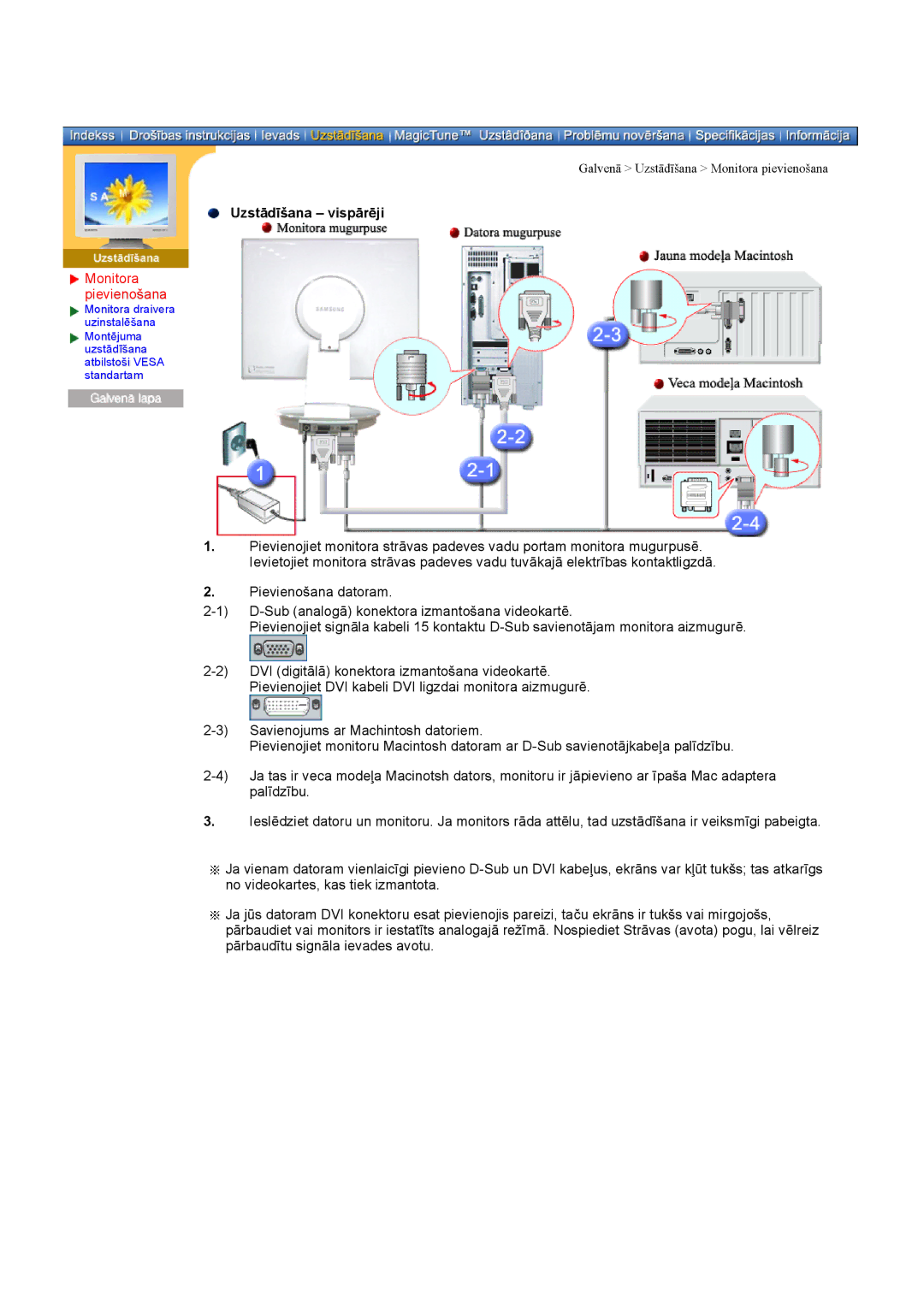 Samsung DI19PSQAQ/EDC, DI17PSQRV/EDC, DI17PSQJV/EDC, DI17PSQFV/EDC manual Uzstādīšana vispārēji, Monitora pievienošana 