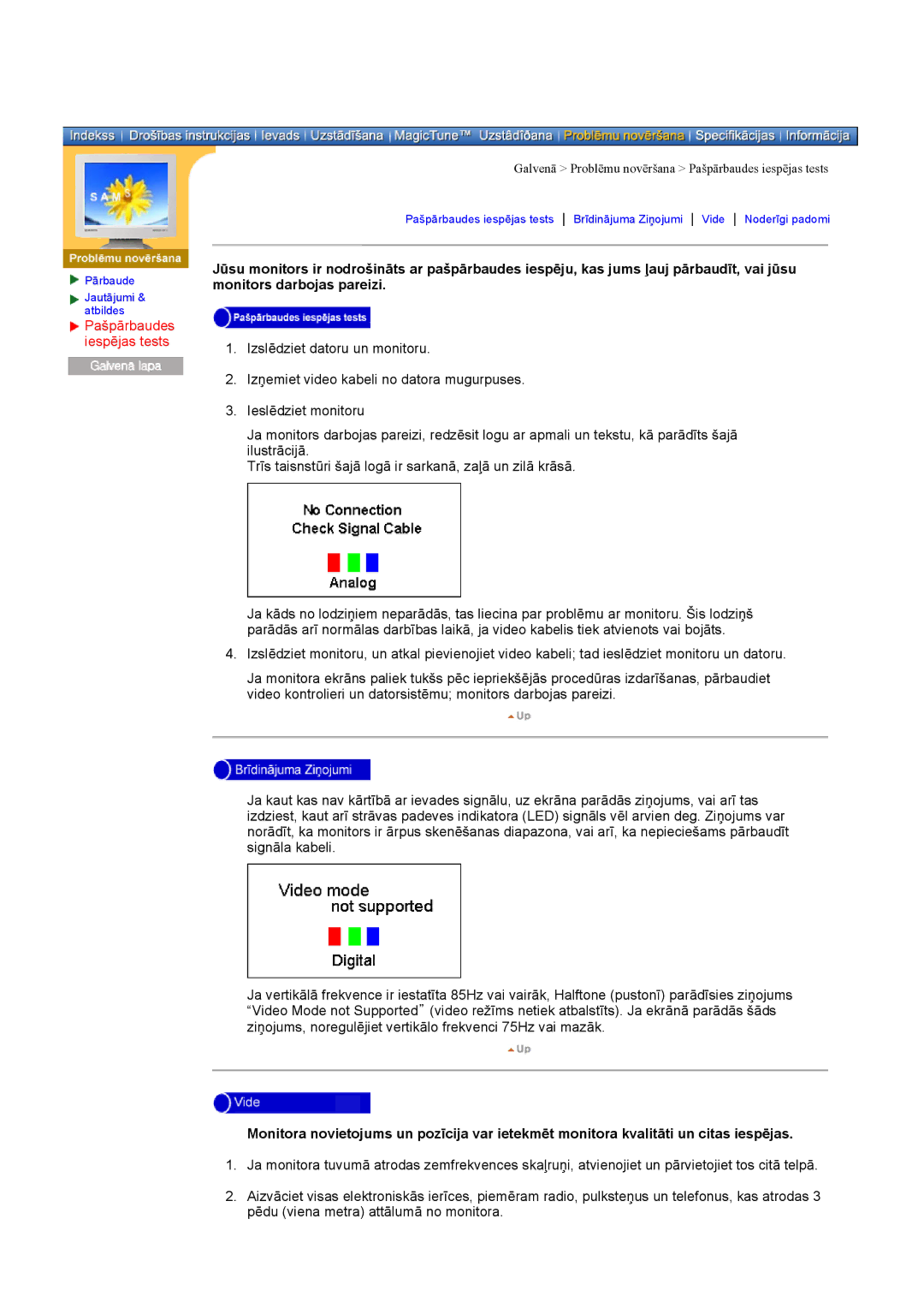 Samsung DI19PSQAQ/EDC, DI17PSQRV/EDC, DI17PSQJV/EDC, DI17PSQFV/EDC, DI17PSQAQ/EDC manual Pašpārbaudes iespējas tests 