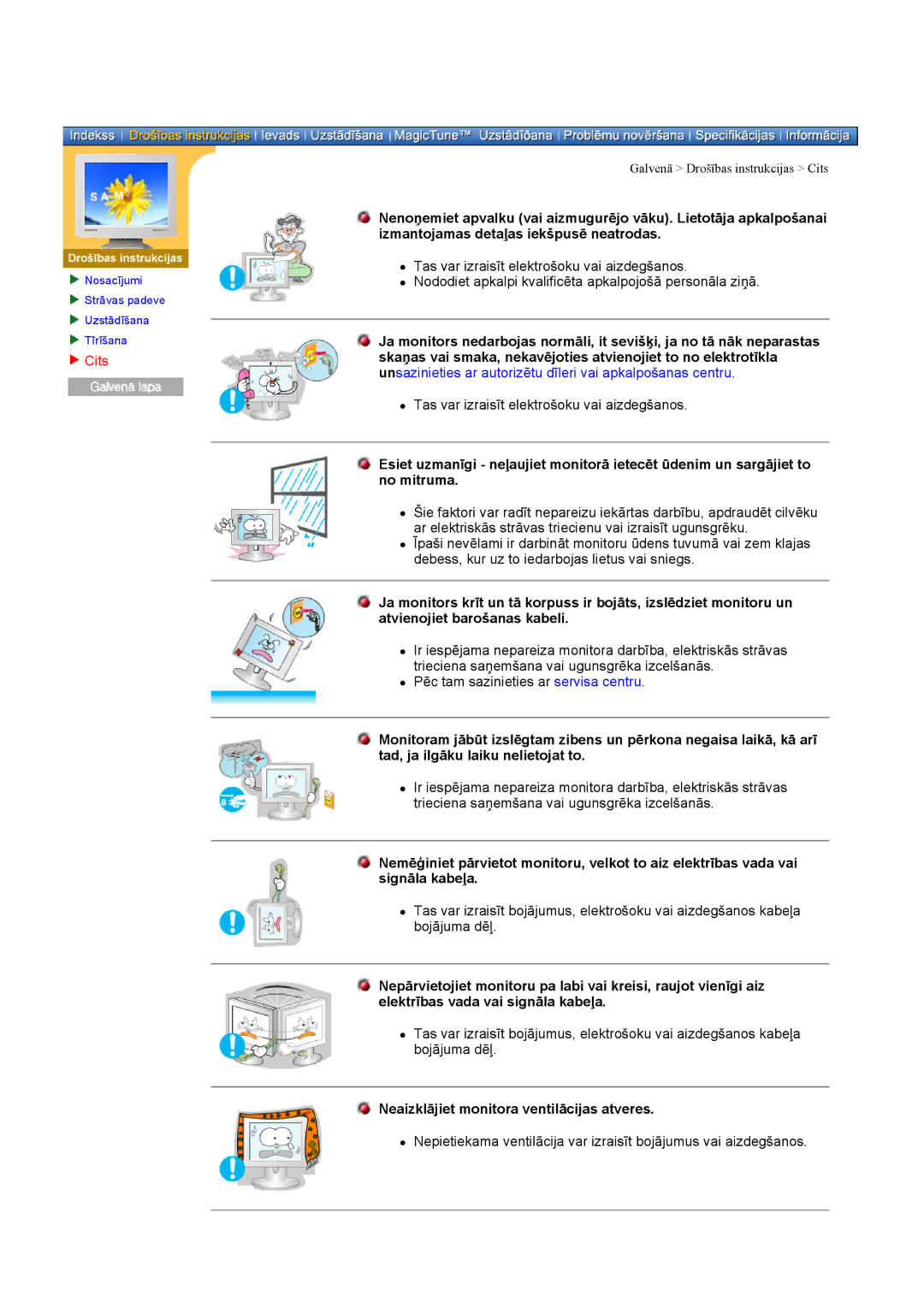 Samsung DI17PSQFV/EDC, DI17PSQRV/EDC, DI17PSQJV/EDC, DI19PSQAQ/EDC manual Cits, Neaizklājiet monitora ventilācijas atveres 