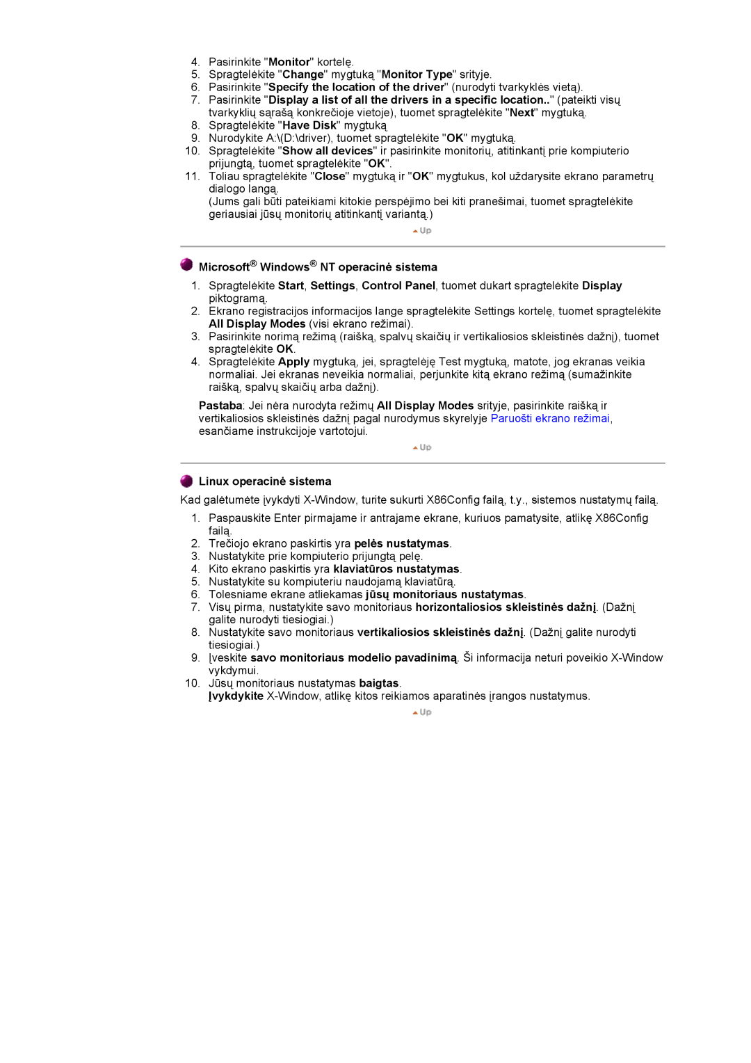 Samsung DI17PSQAQ/EDC, DI17PSQRV/EDC, DI17PSQJV/EDC manual Microsoft Windows NT operacinė sistema, Linux operacinė sistema 