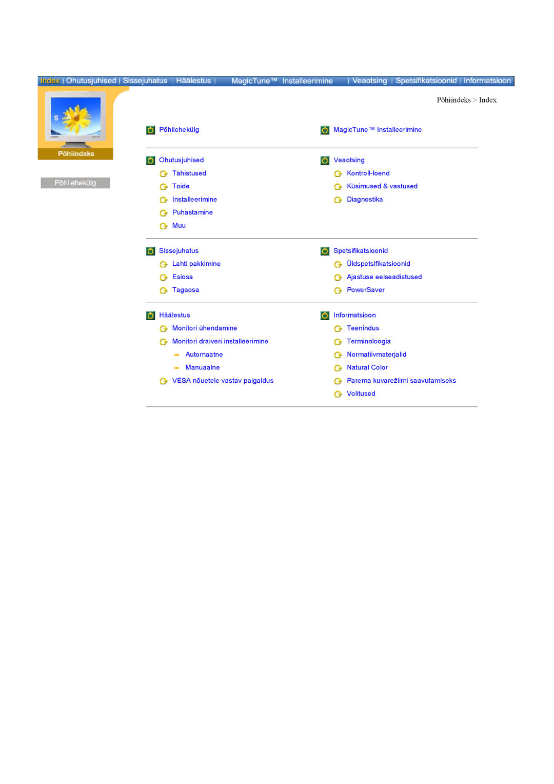 Samsung DI17PSQFV/EDC, DI17PSQRV/EDC, DI17PSQJV/EDC, DI19PSQAQ/EDC, DI17PSQAQ/EDC manual Põhiindeks Index 