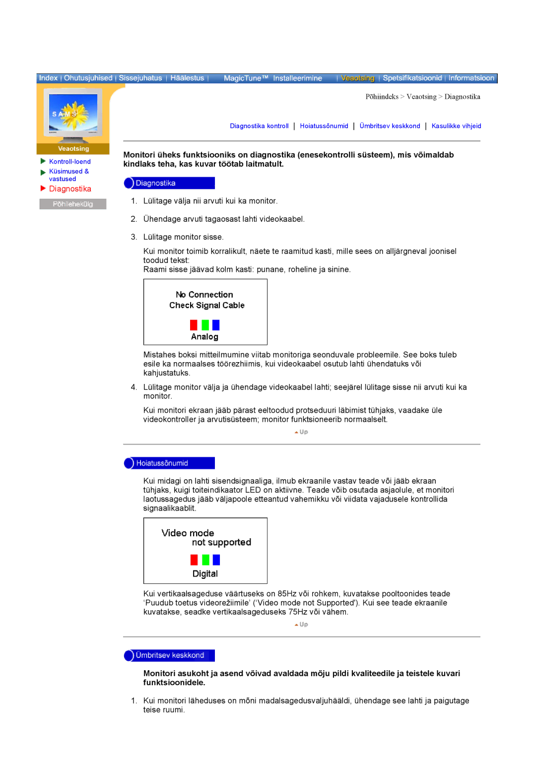 Samsung DI19PSQAQ/EDC, DI17PSQRV/EDC, DI17PSQJV/EDC, DI17PSQFV/EDC, DI17PSQAQ/EDC manual Diagnostika 