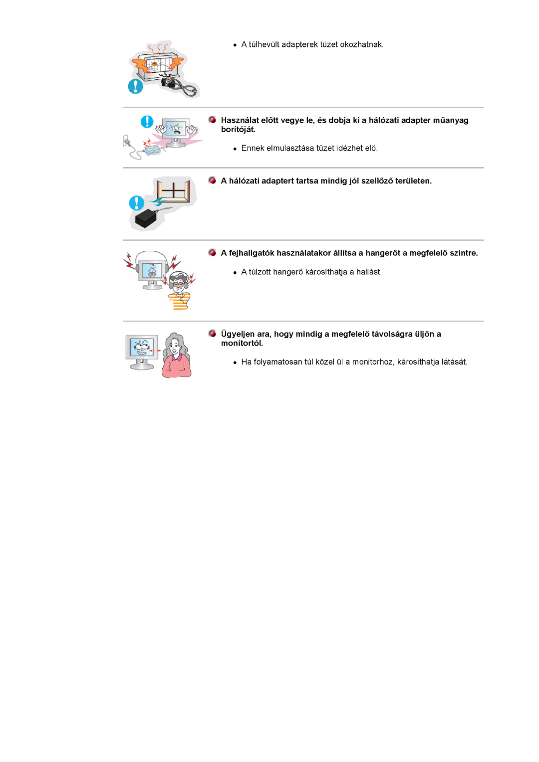 Samsung DI17PSQAQ/EDC, DI17PSQRV/EDC, DI17PSQJV/EDC, DI17PSQFV/EDC, DI19PSQAQ/EDC manual Túlhevült adapterek tüzet okozhatnak 