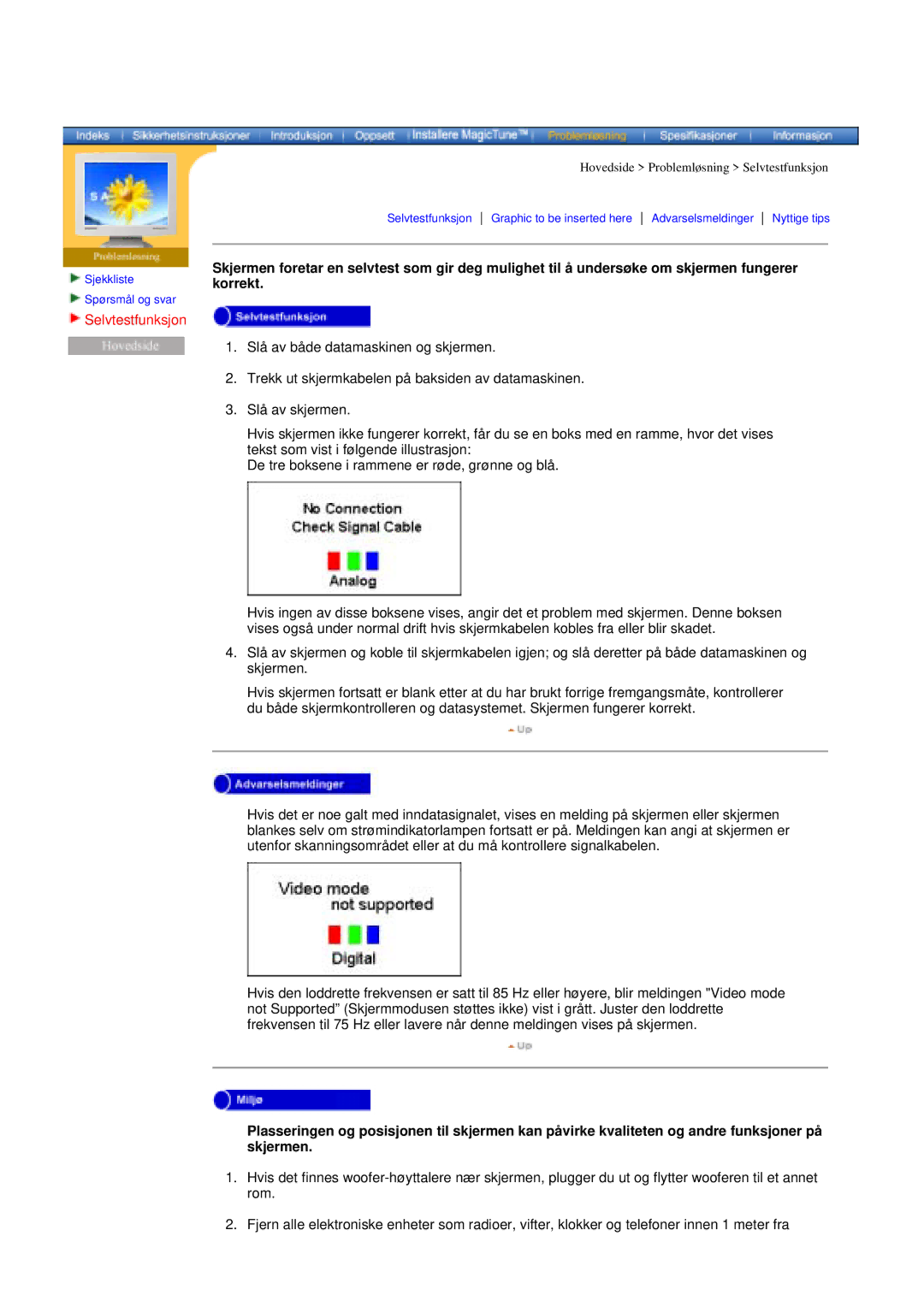 Samsung DI19PSQAQ/EDC, DI19PSQRV/EDC, DI19PSQFV/EDC, DI17PSQAQ/EDC manual Selvtestfunksjon 