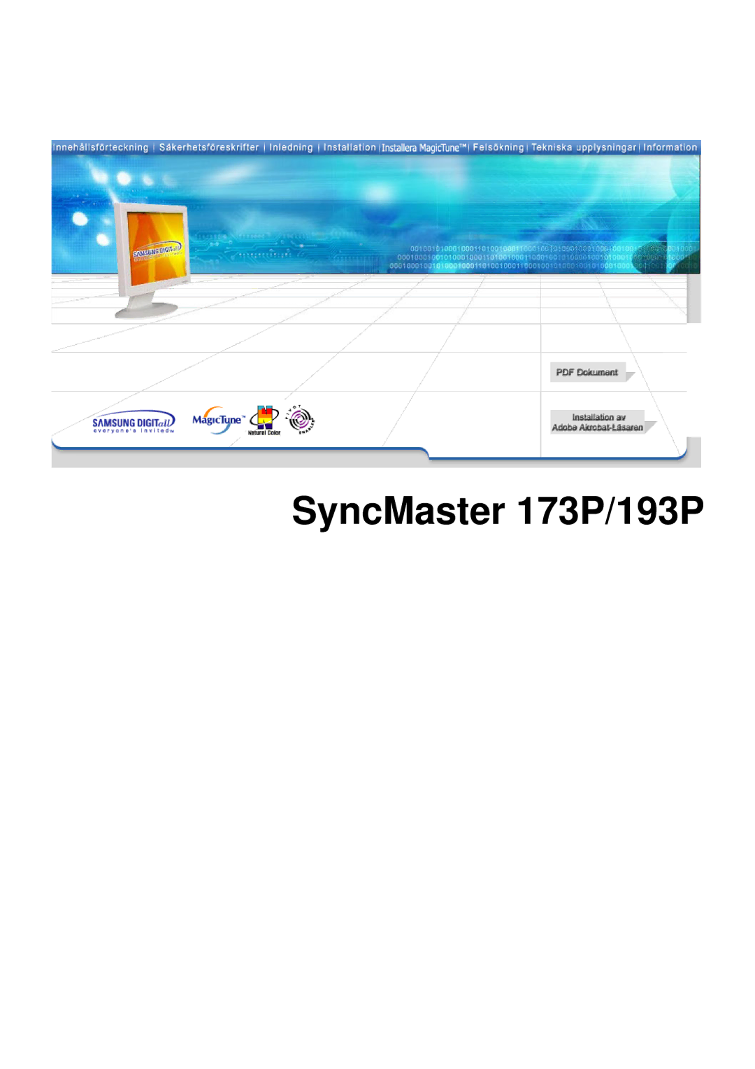 Samsung DI19PSQRV/EDC, DI19PSQAQ/EDC, DI19PSQFV/EDC, DI17PSQAQ/EDC manual SyncMaster 173P/193P 