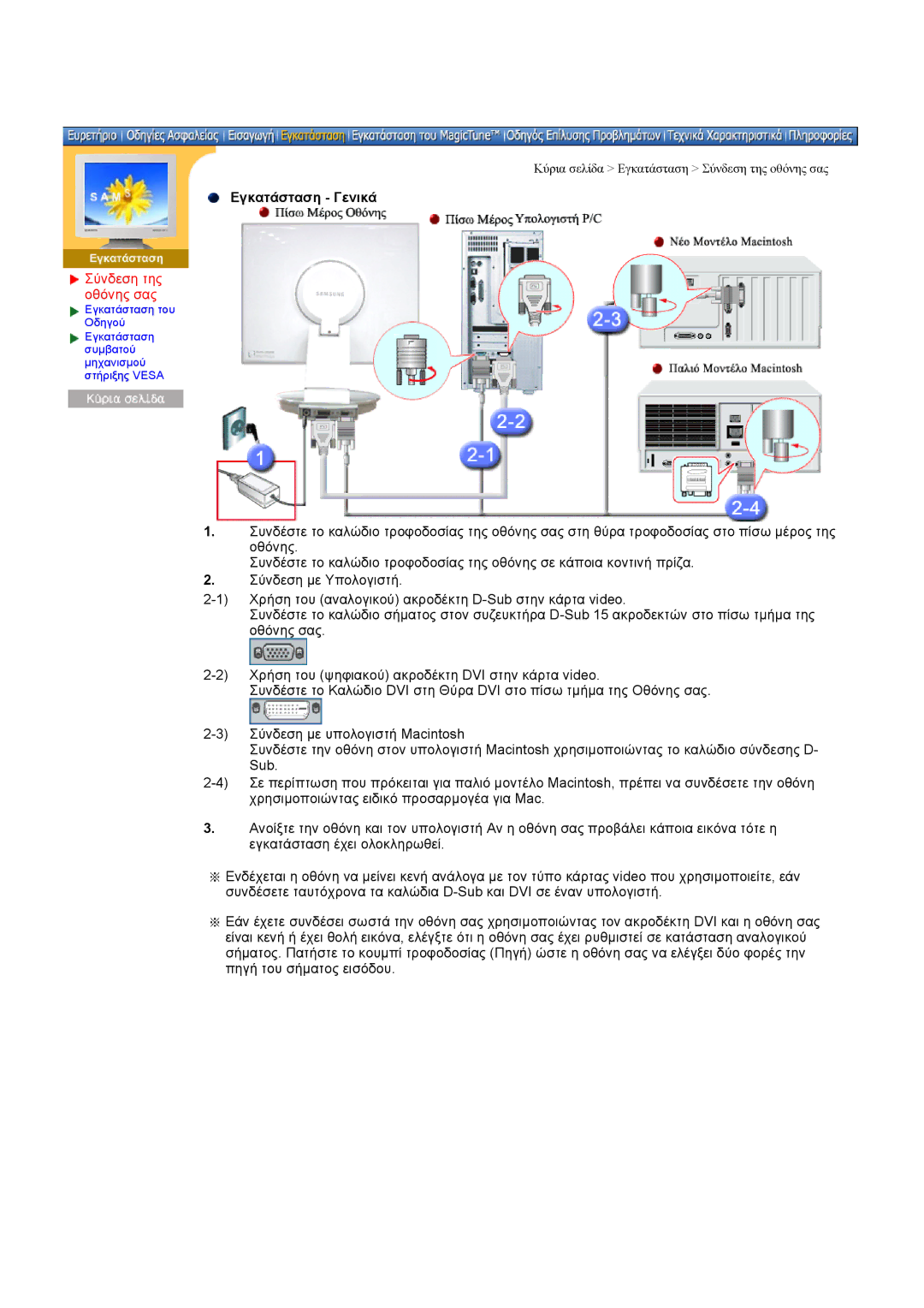 Samsung DI17PSQJV/EDC, DI19PSQTV/EDC, DI17PSQRV/EDC, DI17PSQFV/EDC, DI19PSQKQ/EDC Εγκατάσταση Γενικά, Σύνδεση της οθόνης σας 