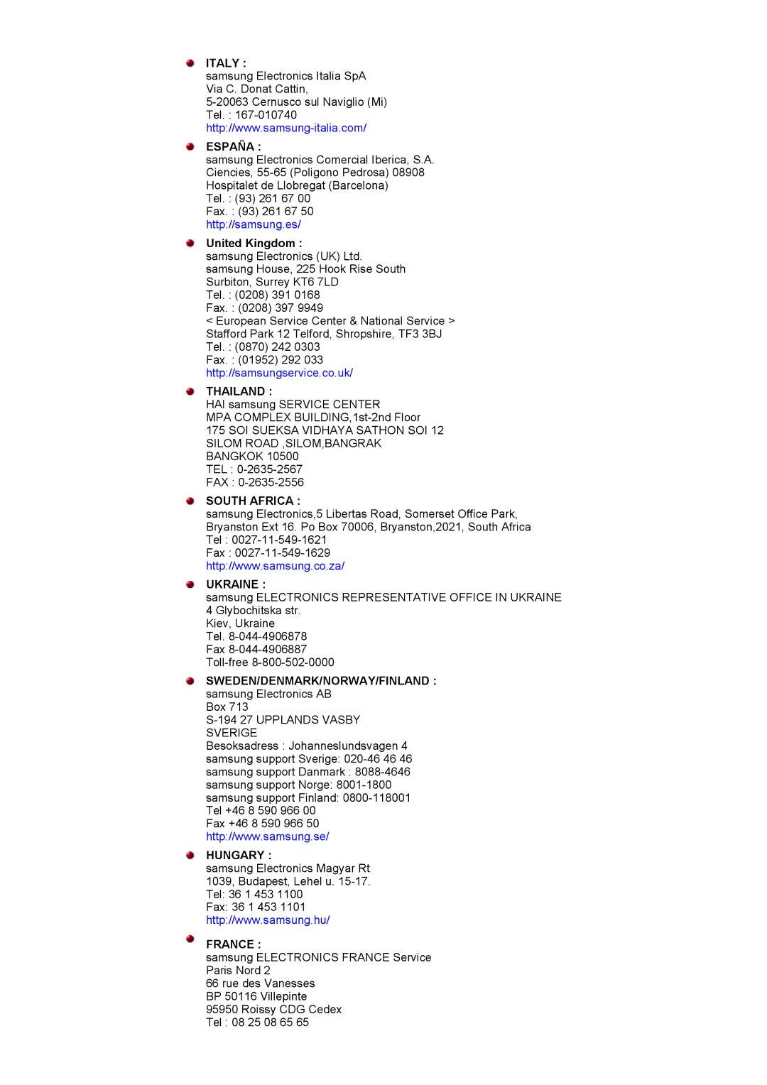 Samsung DI17PSQKQ/EDC, DI19PSQTV/EDC, DI17PSQRV/EDC United Kingdom, SWEDEN/DENMARK/NORWAY/FINLAND samsung Electronics AB 