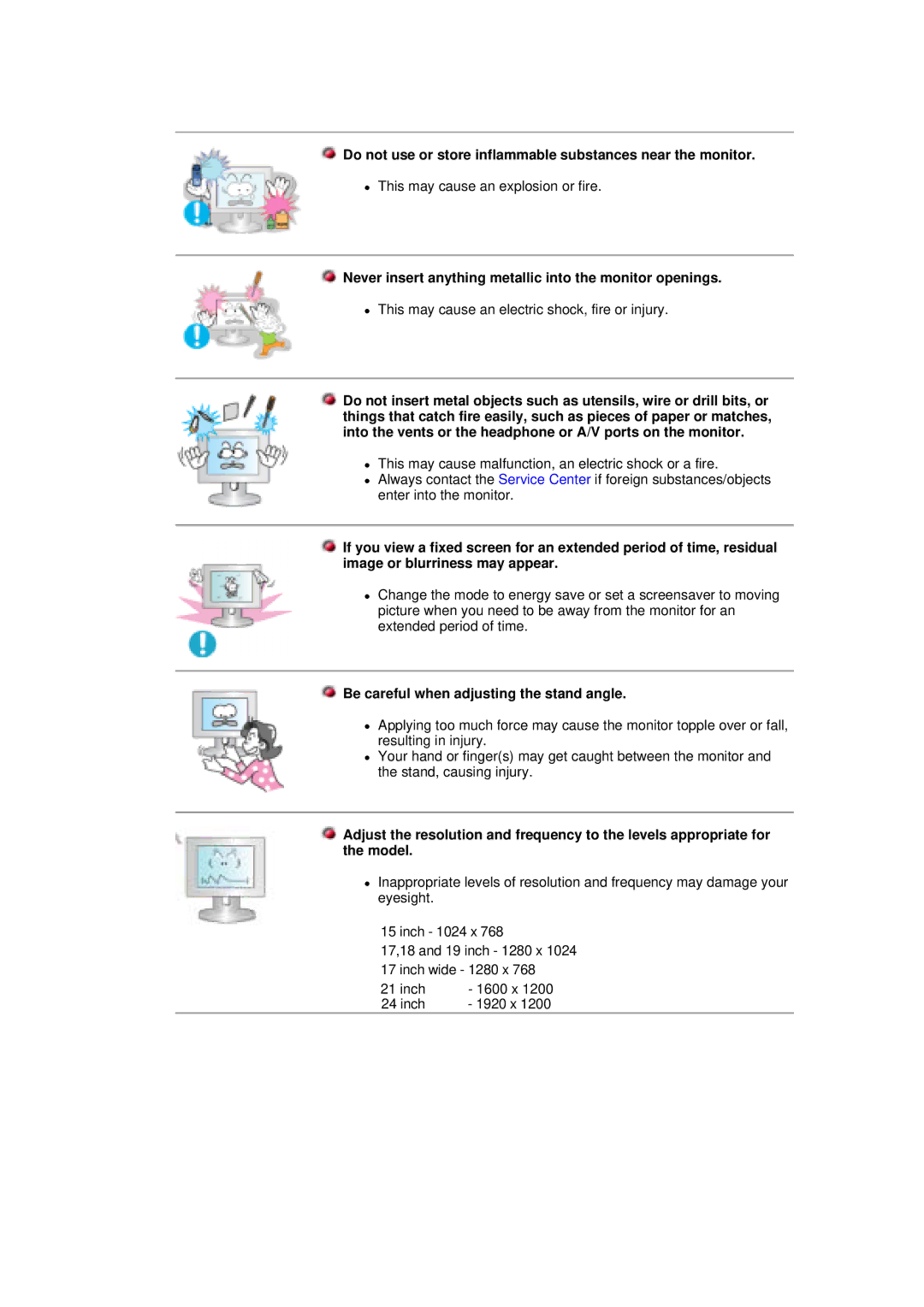 Samsung DI17PSQRV/XSJ, DI19PSQTV/EDC, DI19PSQRV/XSJ manual Do not use or store inflammable substances near the monitor 