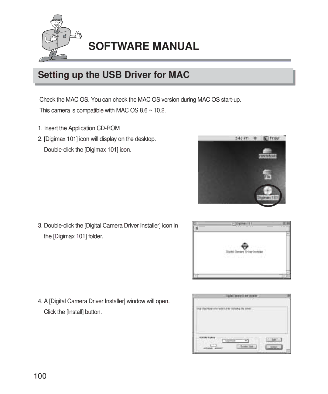 Samsung Digimax 101 manual Setting up the USB Driver for MAC 