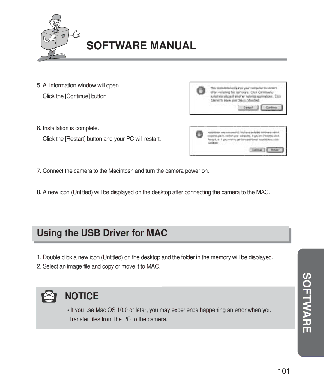 Samsung Digimax 101 manual Using the USB Driver for MAC 