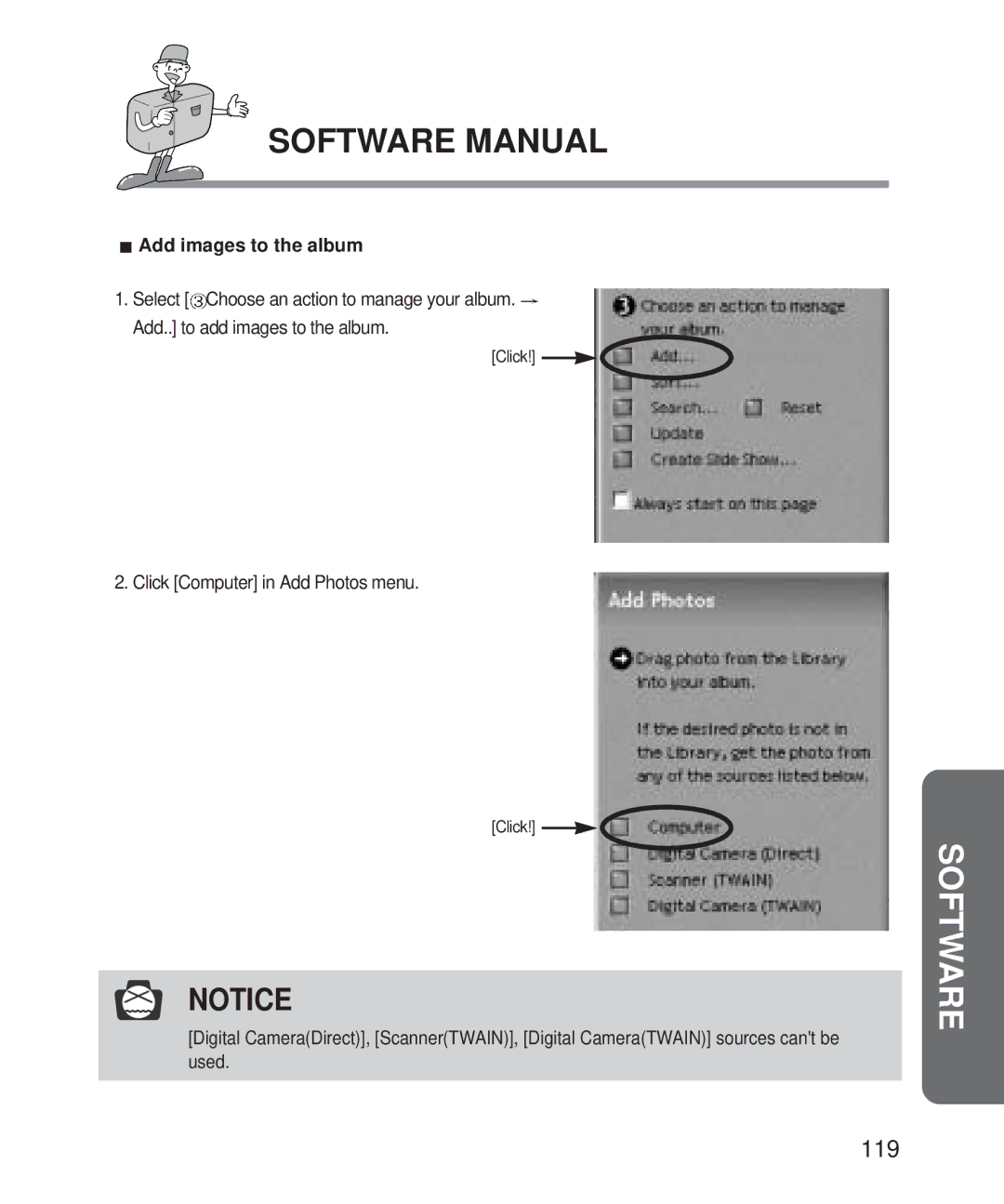 Samsung Digimax 101 manual Add images to the album, Click Computer in Add Photos menu 