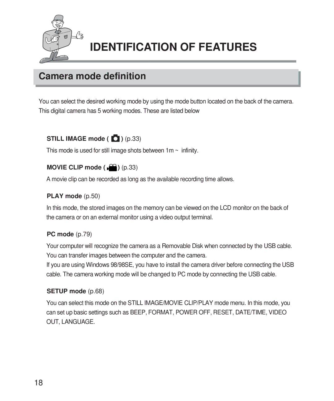 Samsung Digimax 101 manual Camera mode definition 