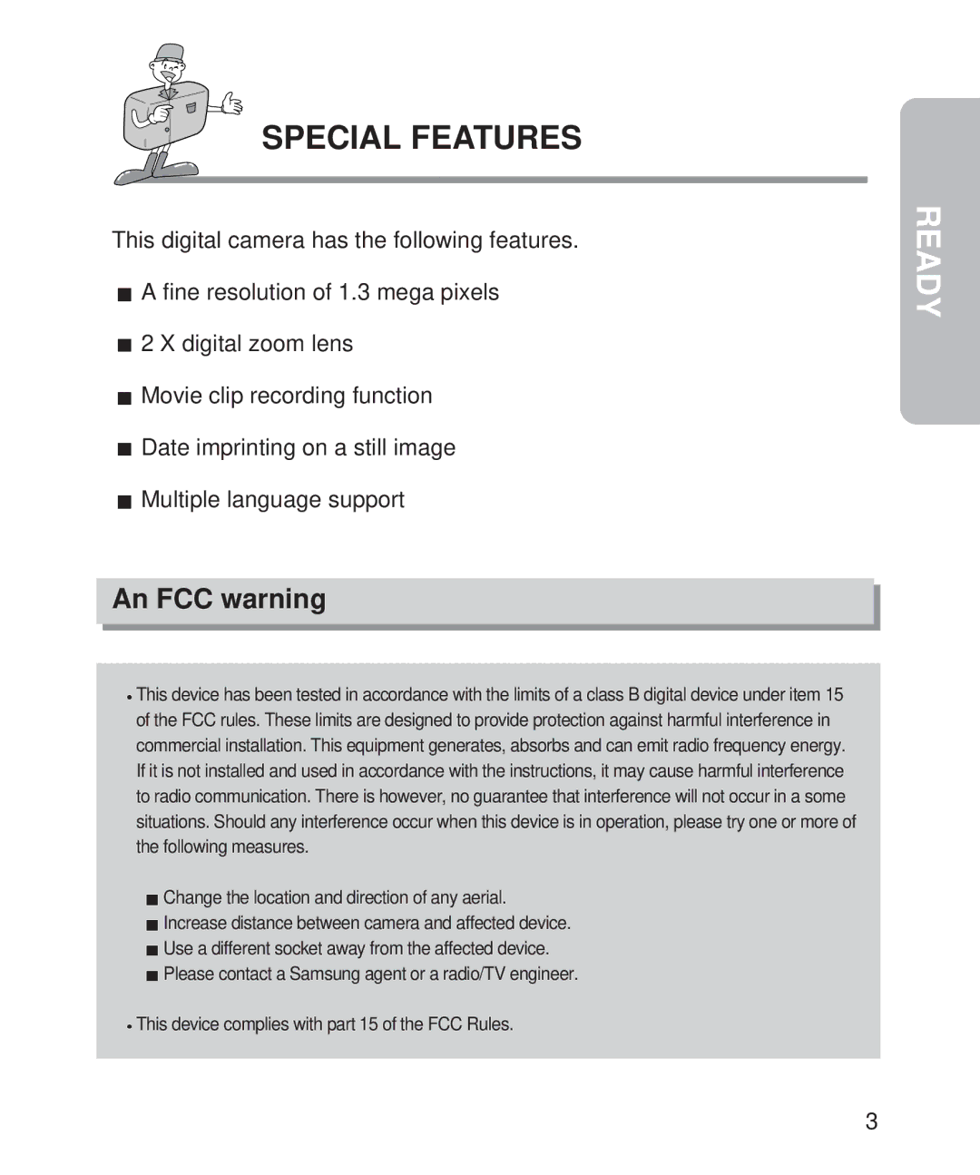 Samsung Digimax 101 manual Special Features, An FCC warning 