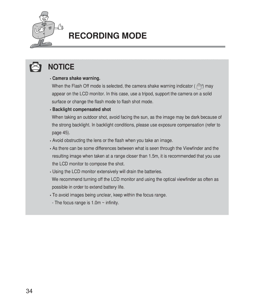 Samsung Digimax 101 manual Camera shake warning, Backlight compensated shot 