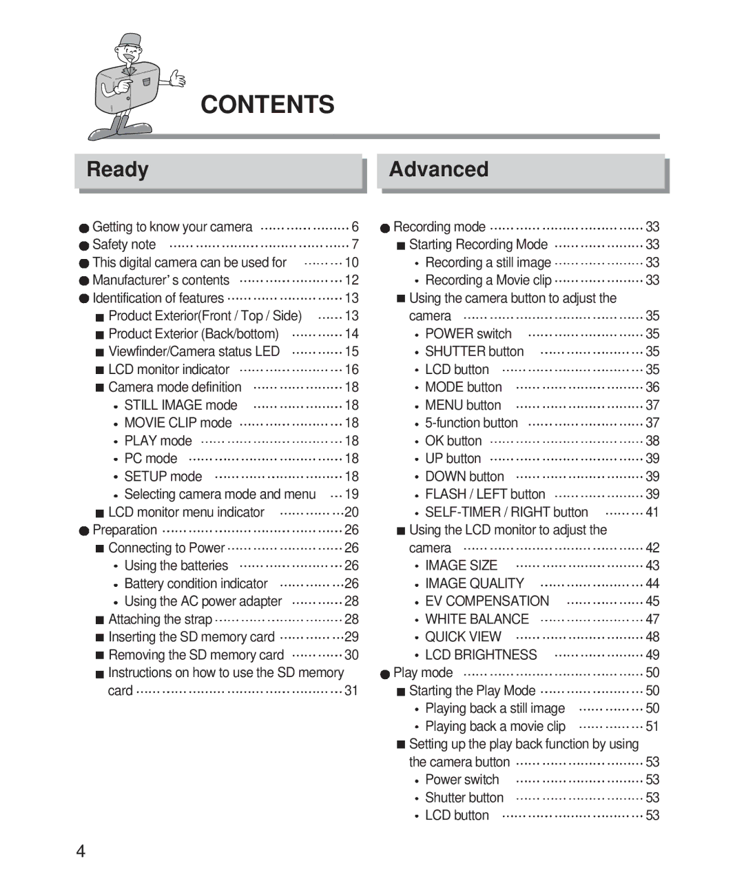 Samsung Digimax 101 manual Contents 