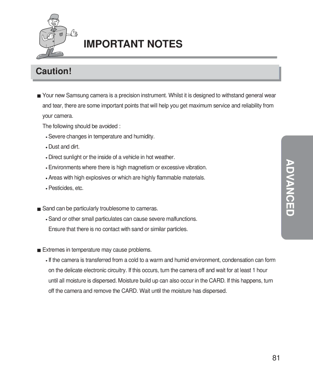 Samsung Digimax 101 manual Important Notes 