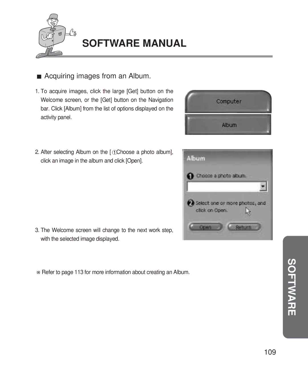 Samsung Digimax 201 manual Acquiring images from an Album, 109 