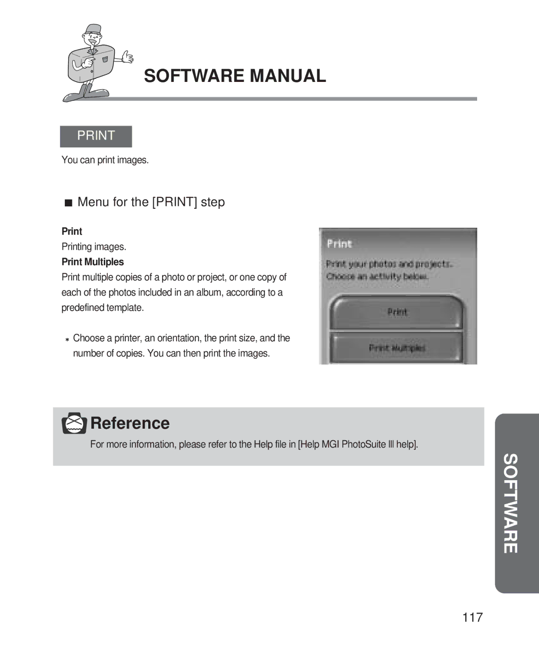 Samsung Digimax 201 manual Menu for the Print step, 117 