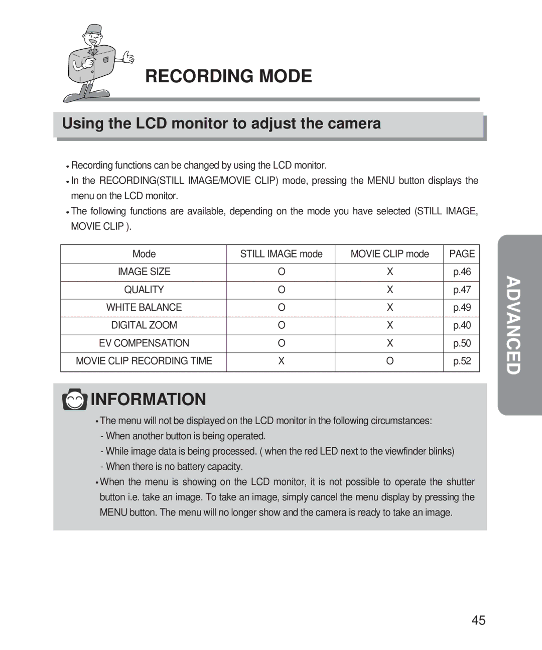 Samsung Digimax 201 manual Using the LCD monitor to adjust the camera 