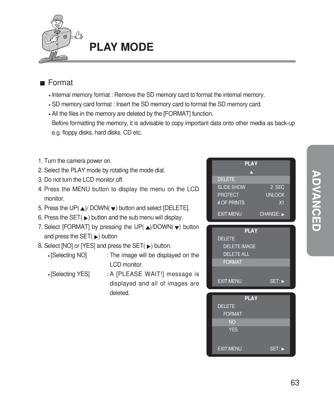 Samsung Digimax 201 manual Format 