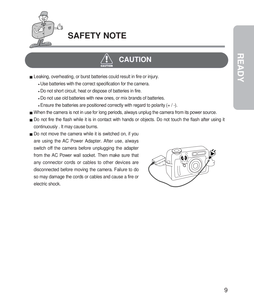 Samsung Digimax 201 manual Do not short circuit, heat or dispose of batteries in fire 