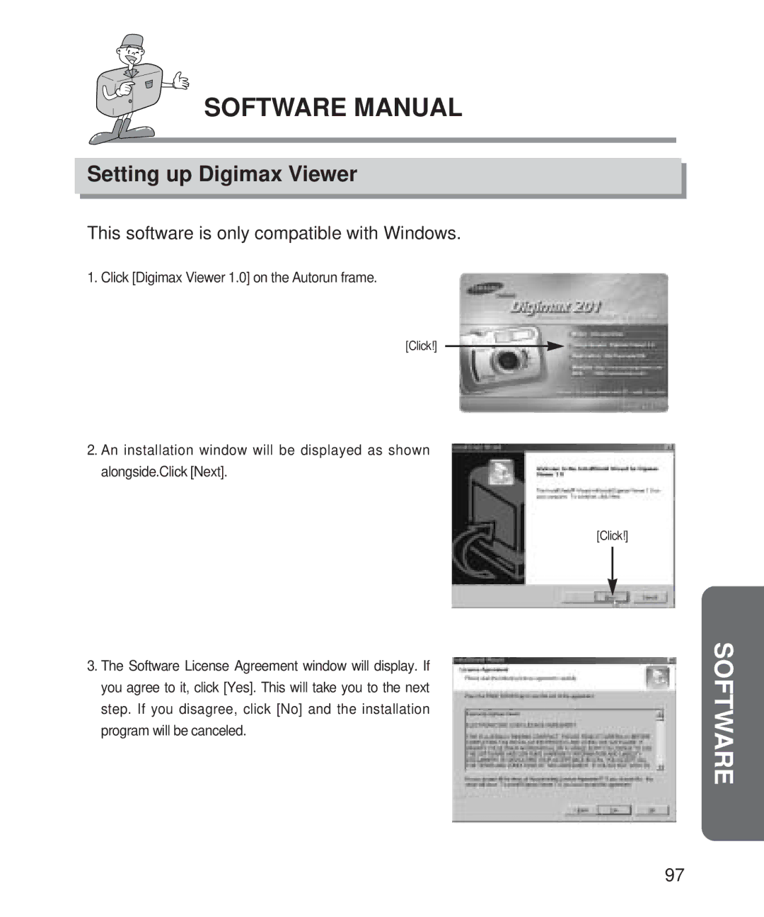 Samsung Digimax 201 manual Setting up Digimax Viewer, This software is only compatible with Windows 