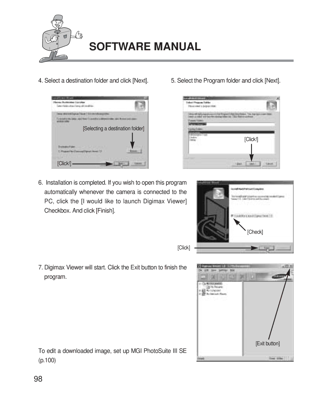 Samsung Digimax 201 manual Select a destination folder and click Next 