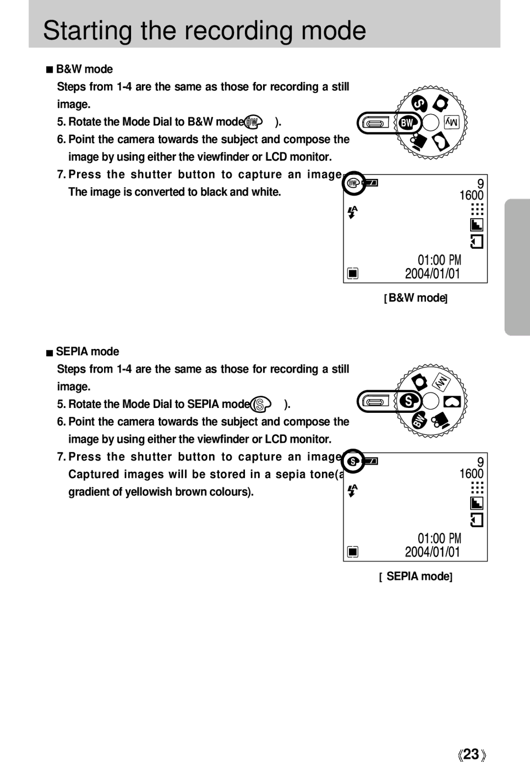 Samsung Digimax 202 manual Starting the recording mode 