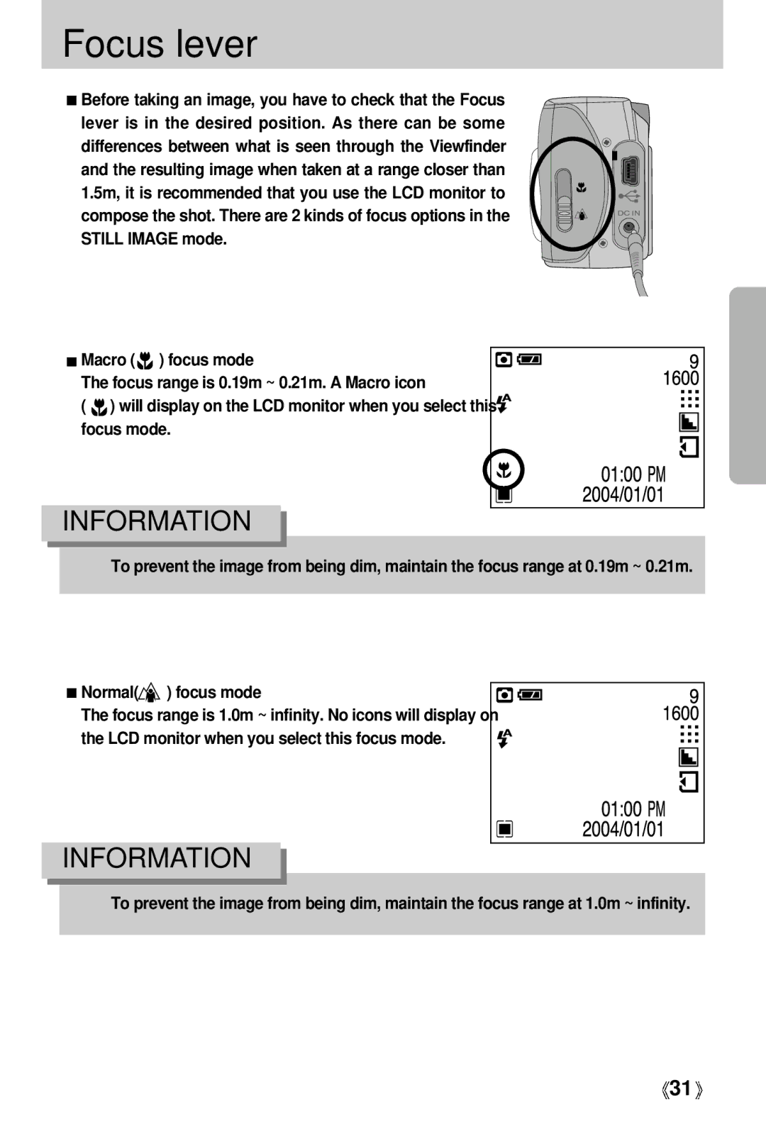 Samsung Digimax 202 manual Focus lever 