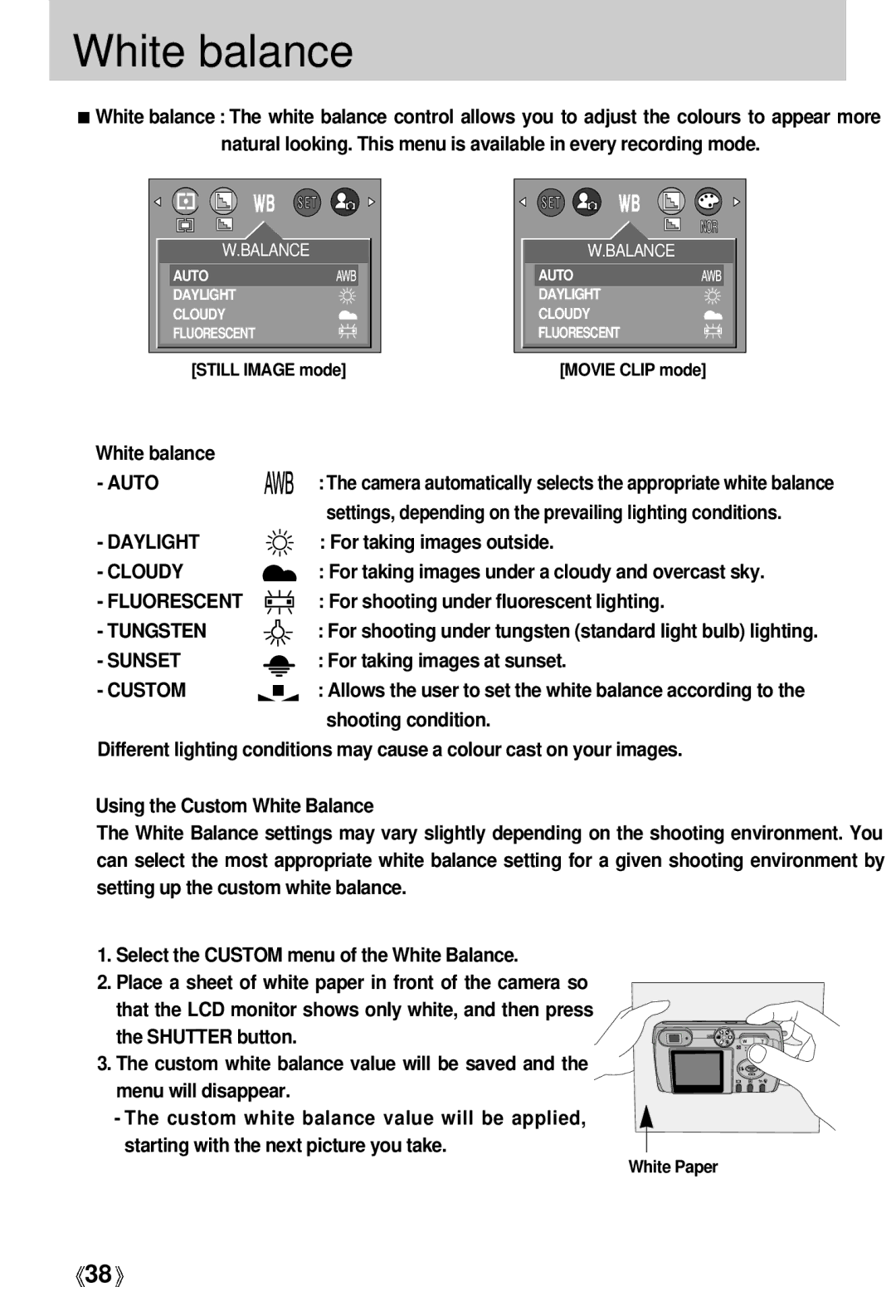 Samsung Digimax 202 manual White balance 