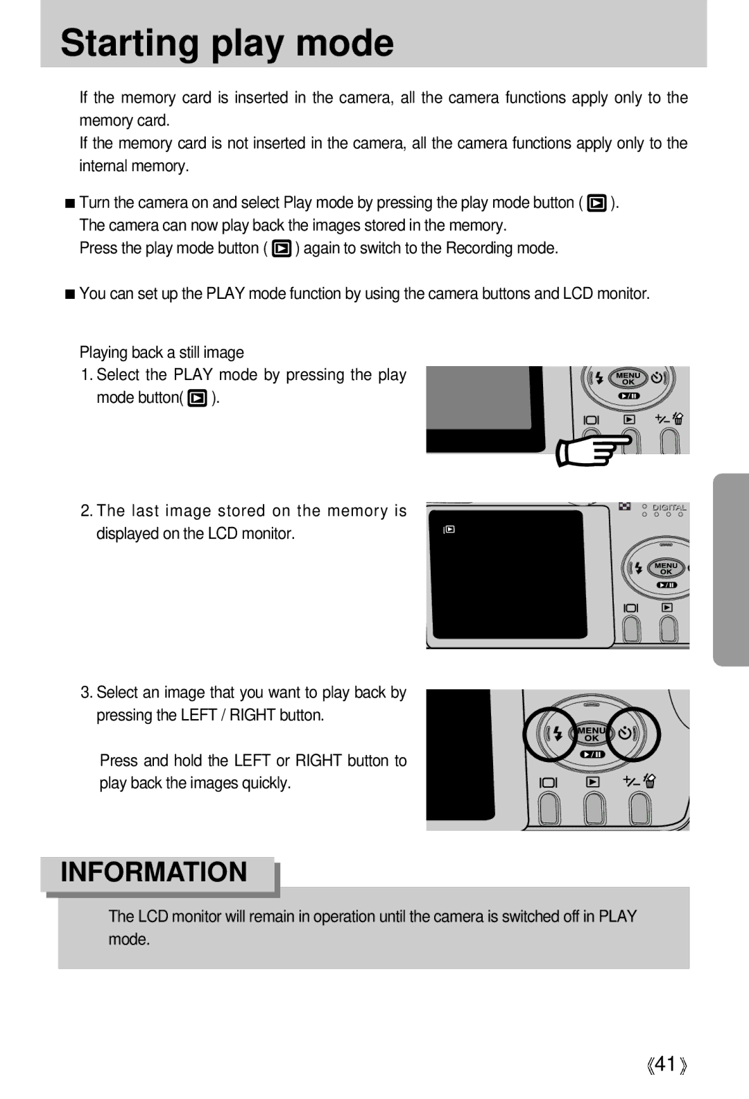 Samsung Digimax 202 manual Starting play mode 