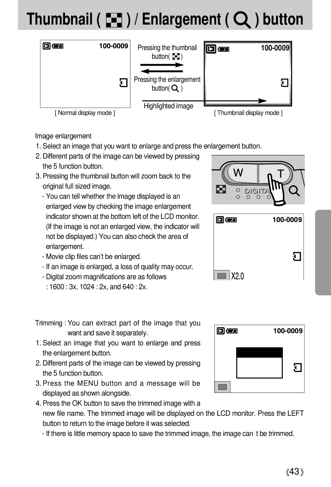 Samsung Digimax 202 manual Button Highlighted image, Movie clip files cant be enlarged 