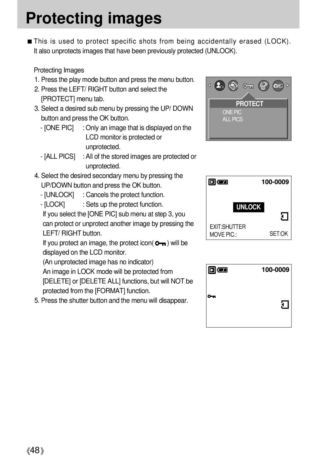 Samsung Digimax 202 manual Protecting images 