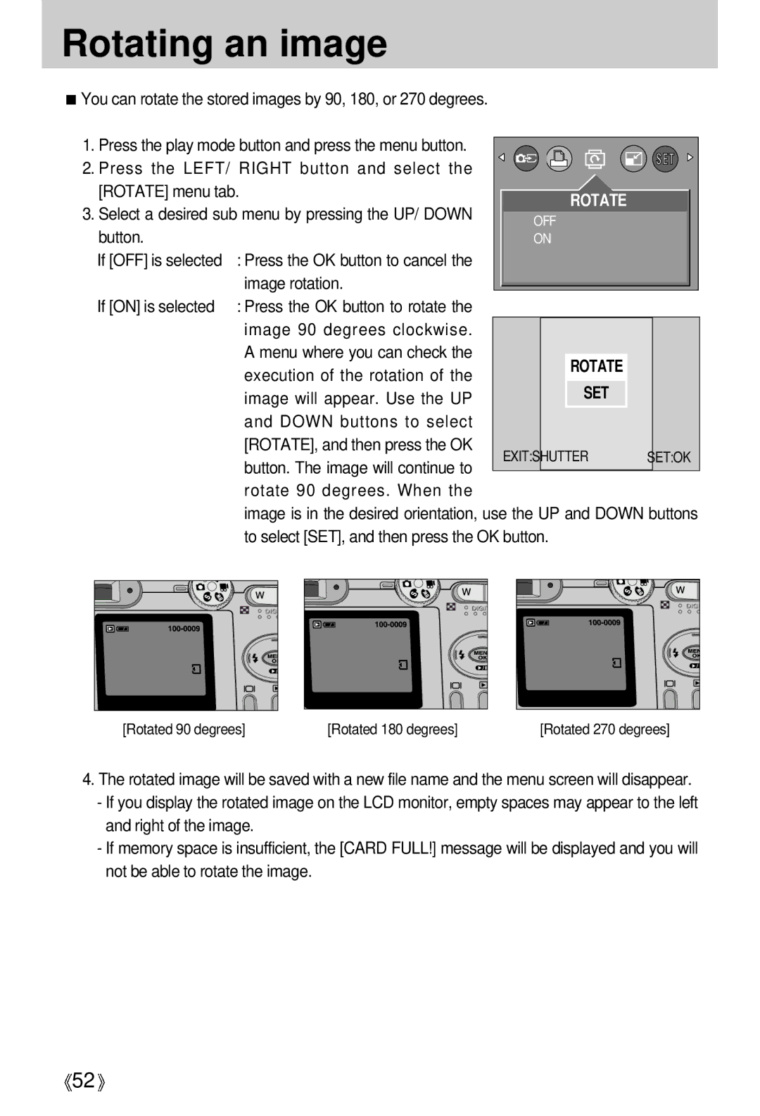 Samsung Digimax 202 manual Rotating an image 