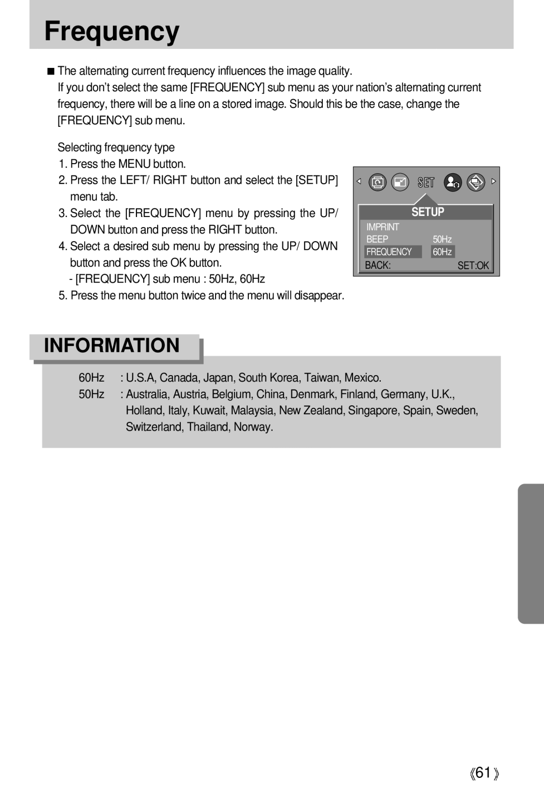 Samsung Digimax 202 manual Frequency 